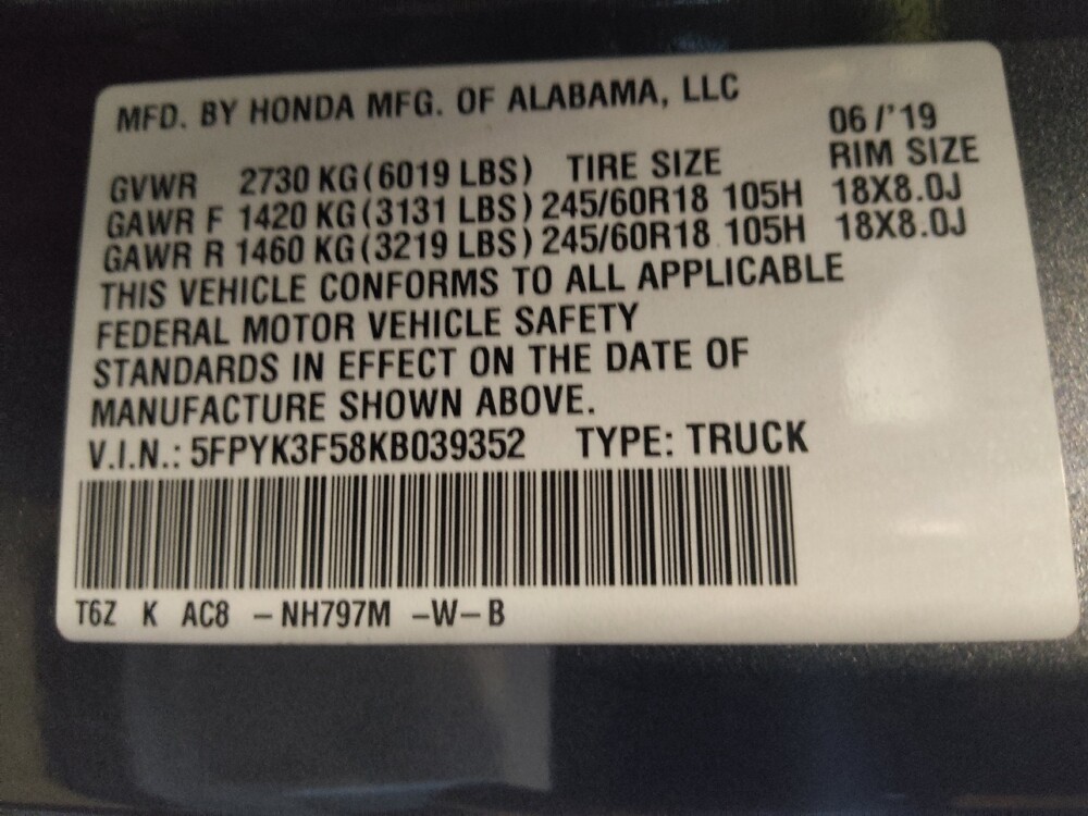 2019 Honda Ridgeline in West Palm Beach, FL 33409 - 18070034 33