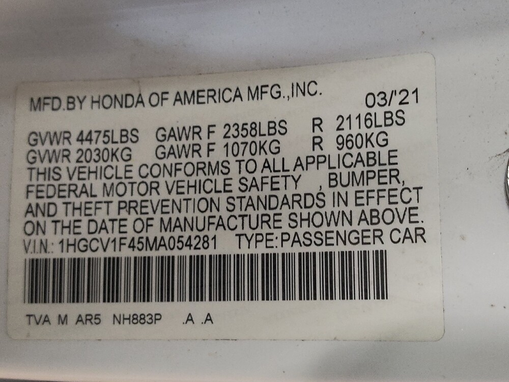 2021 Honda Accord in Greensboro, NC 27407 - 18070753 33