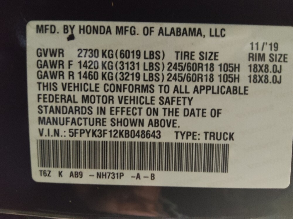 2019 Honda Ridgeline in Birmingham, AL 35215 - 18076661 33