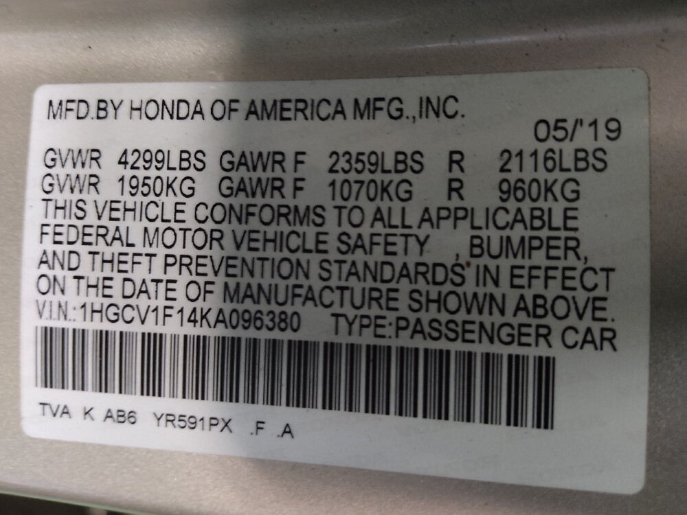 2019 Honda Accord in Tampa, FL 33619 - 18079387 33