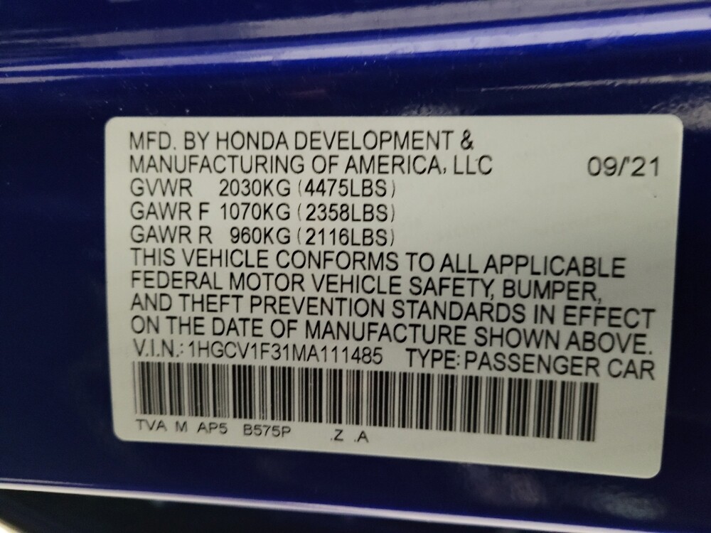 2021 Honda Accord in Downey, CA 90241 - 18081800 33