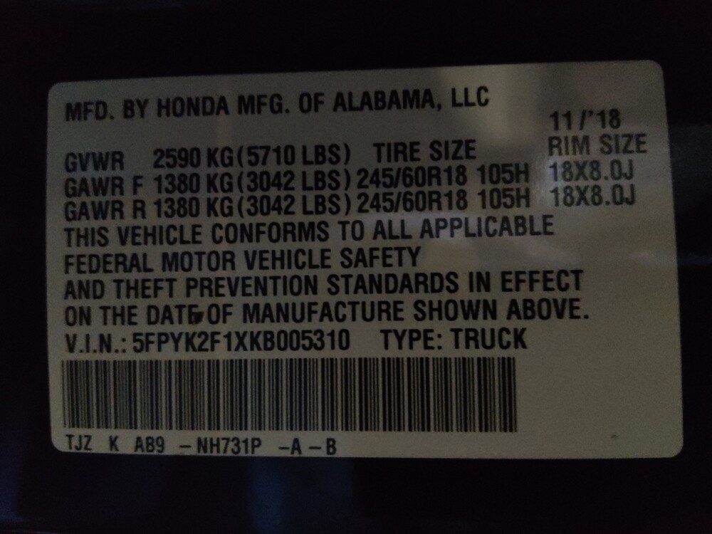 2019 Honda Ridgeline in Lauderdale Lakes, FL 33313 - 18083194 33