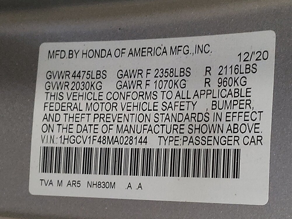 2021 Honda Accord in Gastonia, NC 28056 - 18086631 33