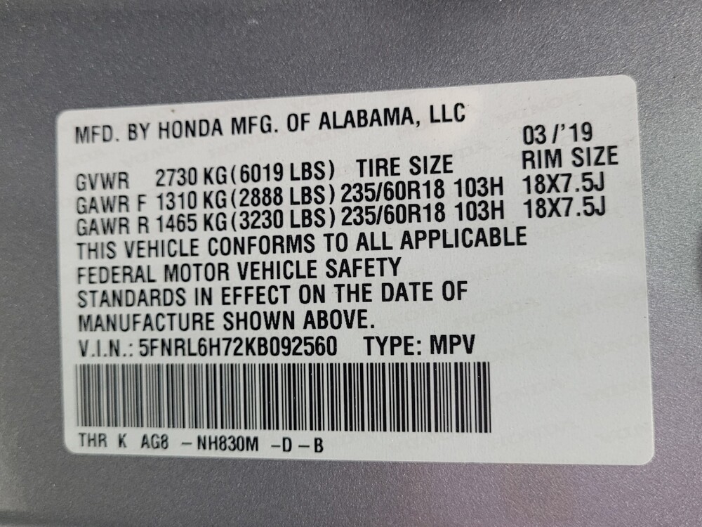 2019 Honda Odyssey in Salem, VA 24153 - 18094619 33