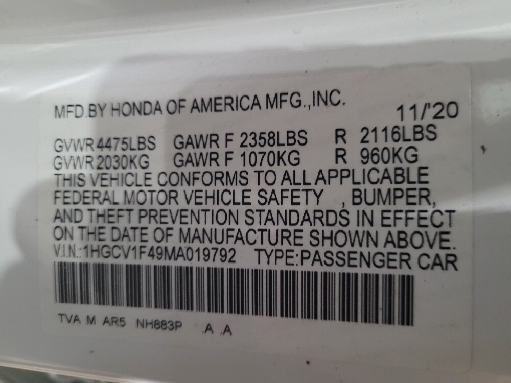 2021 Honda Accord in Williamstown, NJ 8094 - 18096601 33