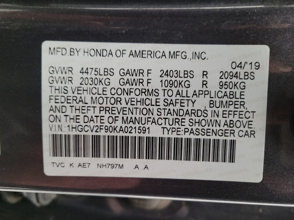 2019 Honda Accord in Montclair, CA 91763 - 18107230 33