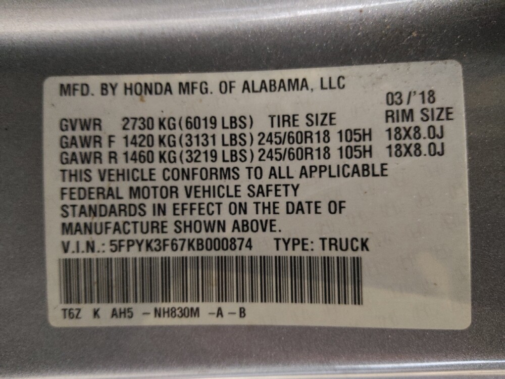 2019 Honda Ridgeline in West Palm Beach, FL 33409 - 18108980 33