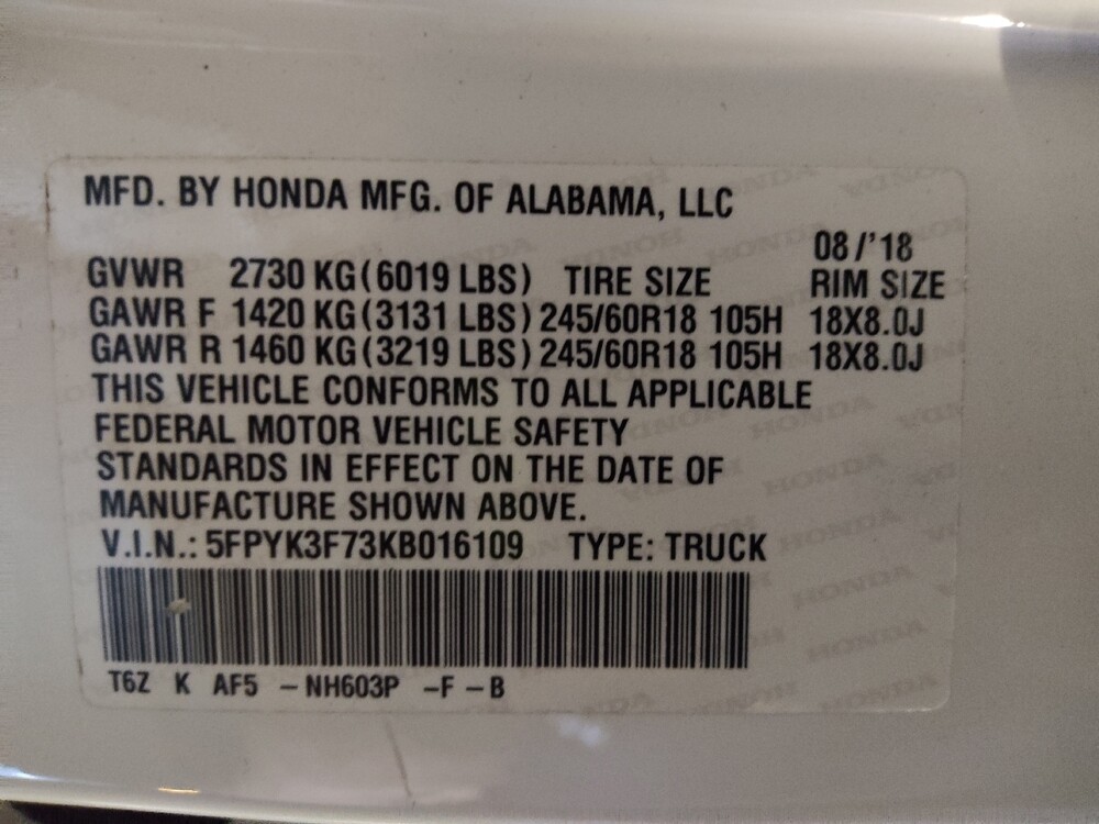 2019 Honda Ridgeline in Lakeland, FL 33815 - 18110251 33