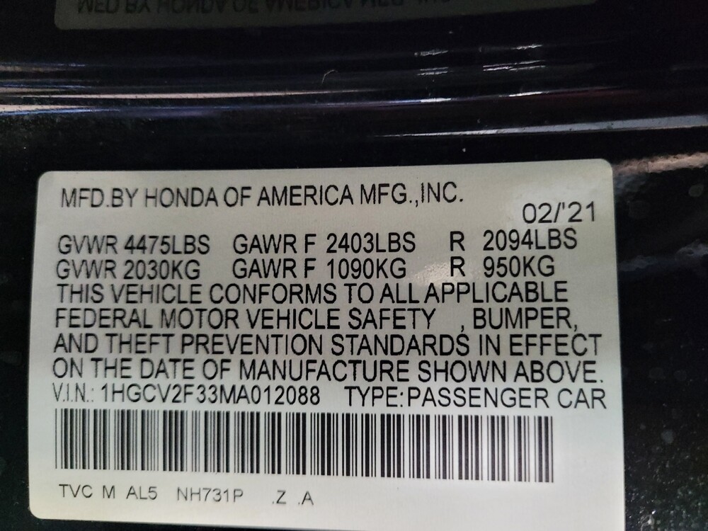 2021 Honda Accord in Tallahassee, FL 32304 - 18111105 33