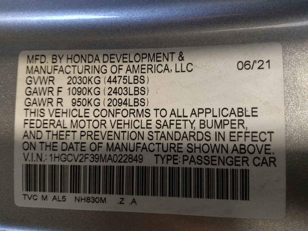 2021 Honda Accord in West Palm Beach, FL 33409 - 18113958 33