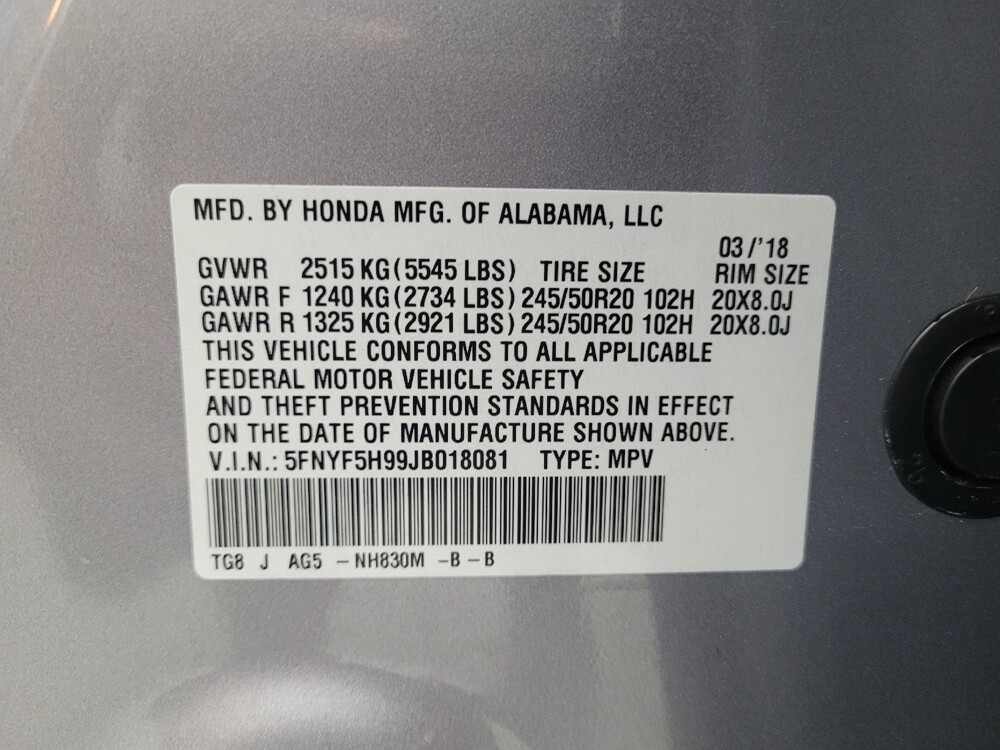 2018 Honda Pilot in Lakeland, FL 33815 - 18121813 33