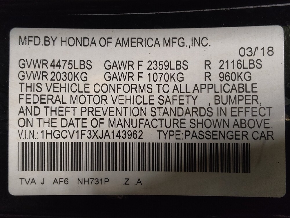 2018 Honda Accord in Jacksonville, FL 32225 - 18123032 33