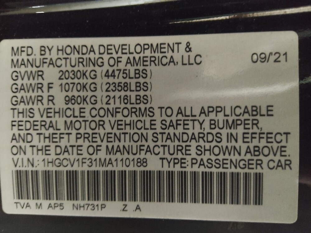 2021 Honda Accord in Macon, GA 31210 - 18138783 33