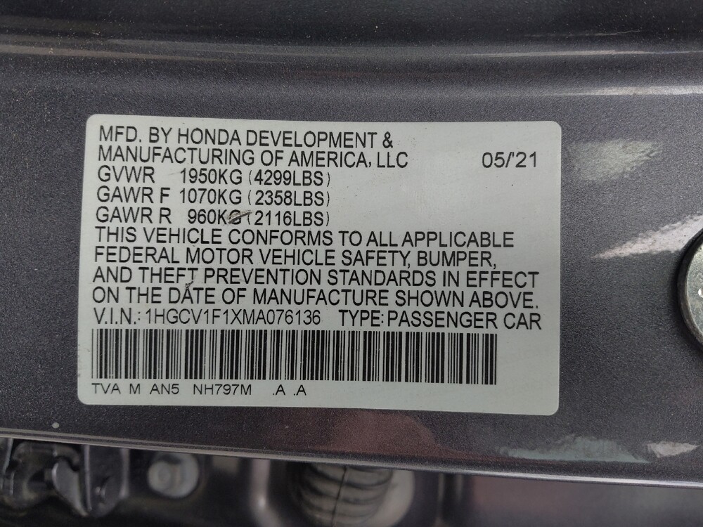 2021 Honda Accord in Salem, VA 24153 - 18140527 33