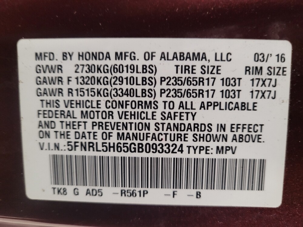 2016 Honda Odyssey in Clearwater, FL 33764 - 18143453 33