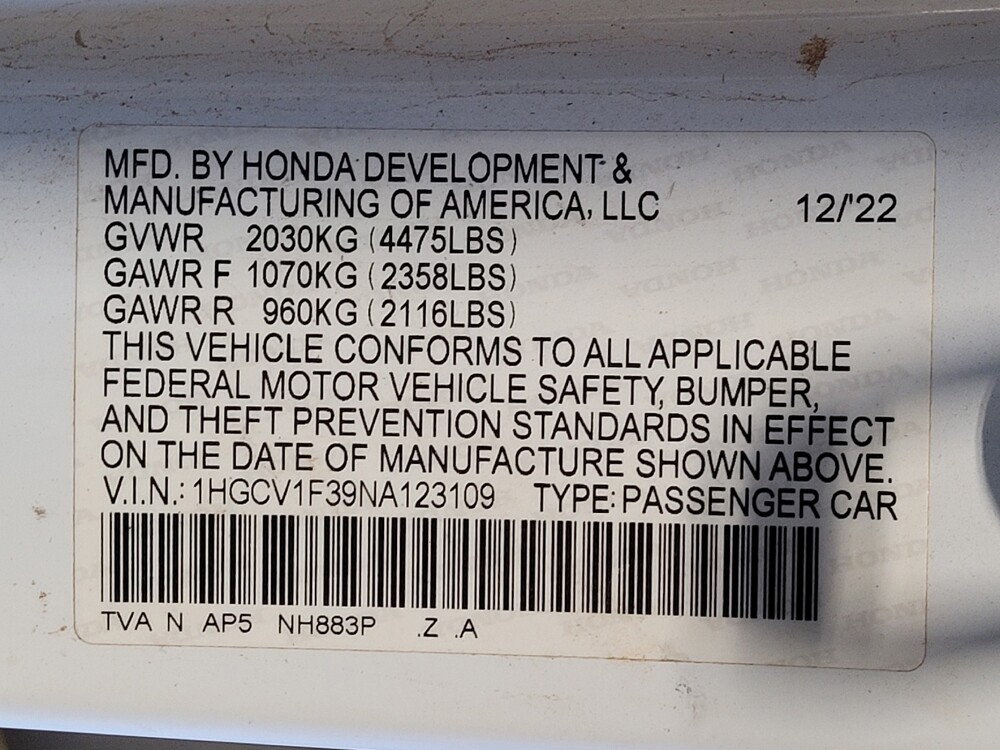 2022 Honda Accord in Salem, VA 24153 - 18145023 33
